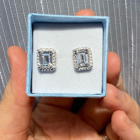 925 sterling silver rectangle cut zirconia earring - Picture 4 of 6